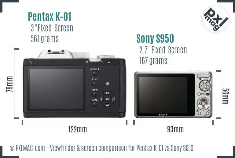 Pentax K-01 vs Sony S950 Screen and Viewfinder comparison Pentax K-01 vs Sony S950 Screen and Viewfinder comparison