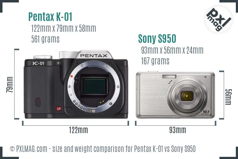 Pentax K-01 vs Sony S950 size comparison Pentax K-01 vs Sony S950 size comparison