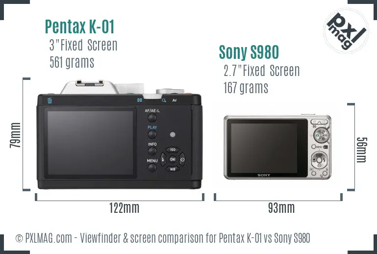 Pentax K-01 vs Sony S980 Screen and Viewfinder comparison