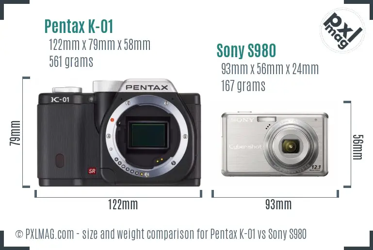 Pentax K-01 vs Sony S980 size comparison