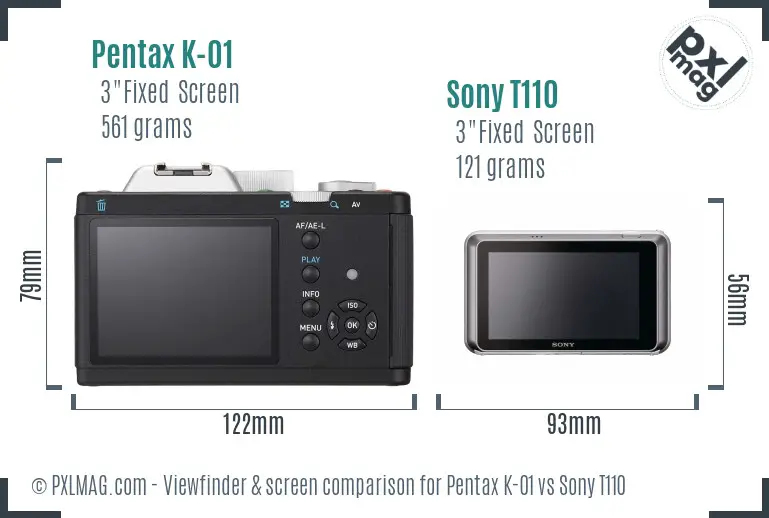 Pentax K-01 vs Sony T110 Screen and Viewfinder comparison