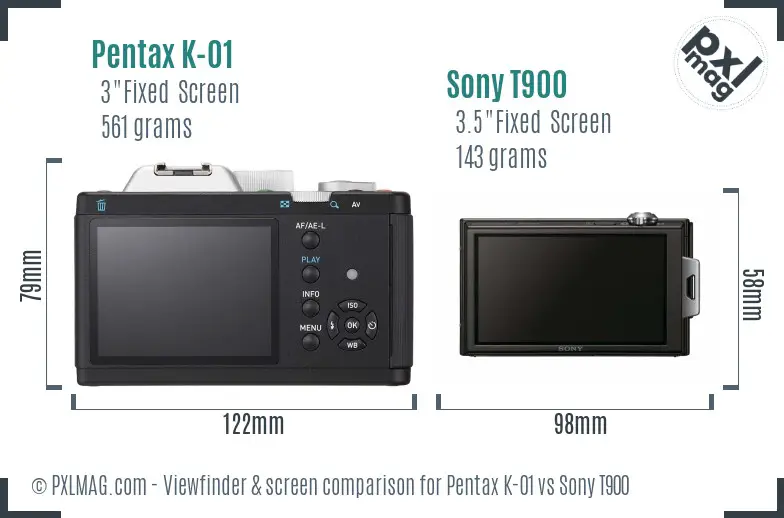 Pentax K-01 vs Sony T900 Screen and Viewfinder comparison Pentax K-01 vs Sony T900 Screen and Viewfinder comparison