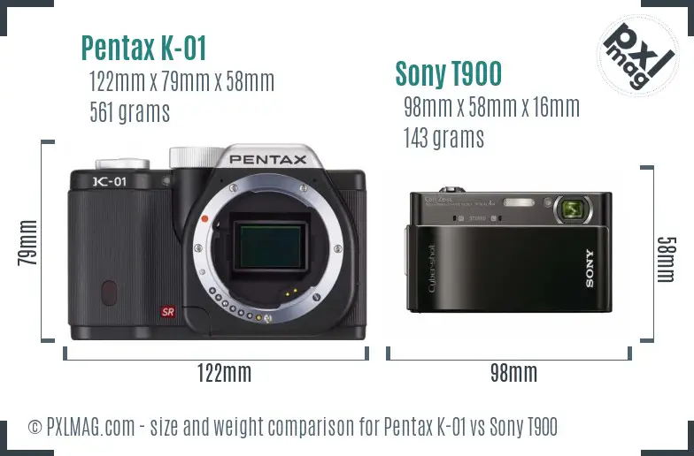 Pentax K-01 vs Sony T900 size comparison Pentax K-01 vs Sony T900 size comparison