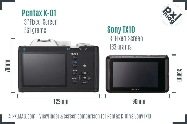 Pentax K-01 vs Sony TX10 Screen and Viewfinder comparison