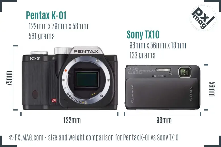 Pentax K-01 vs Sony TX10 size comparison