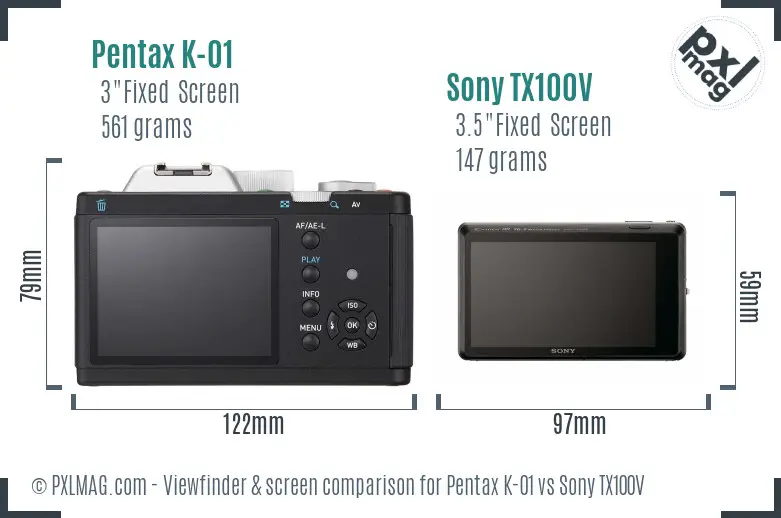 Pentax K-01 vs Sony TX100V Screen and Viewfinder comparison