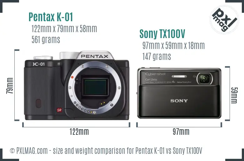 Pentax K-01 vs Sony TX100V size comparison