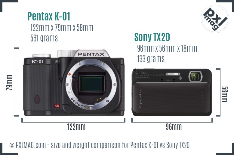 Pentax K-01 vs Sony TX20 size comparison