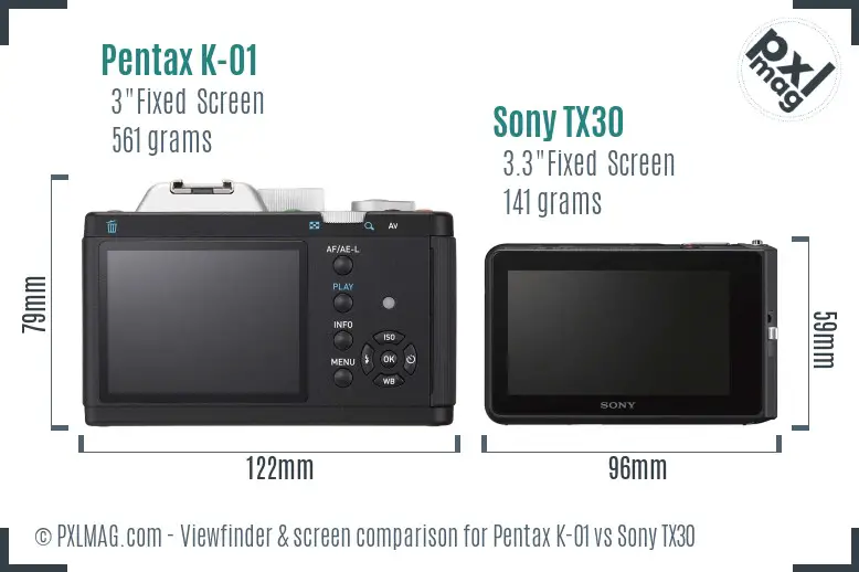 Pentax K-01 vs Sony TX30 Screen and Viewfinder comparison Pentax K-01 vs Sony TX30 Screen and Viewfinder comparison