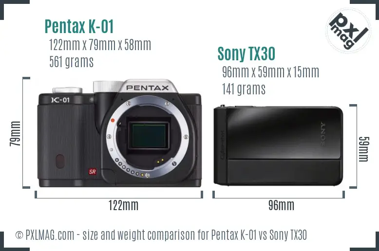 Pentax K-01 vs Sony TX30 size comparison Pentax K-01 vs Sony TX30 size comparison