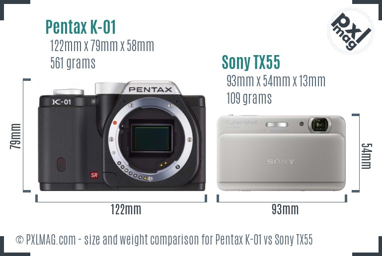Pentax K-01 vs Sony TX55 size comparison