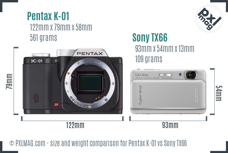 Pentax K-01 vs Sony TX66 size comparison
