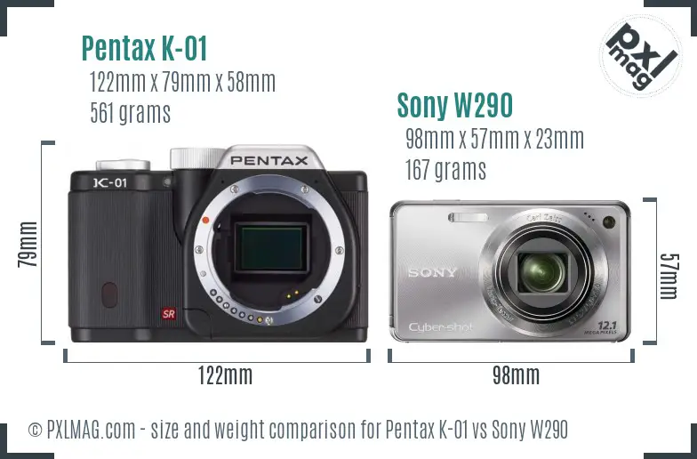 Pentax K-01 vs Sony W290 size comparison