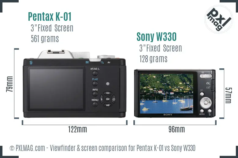 Pentax K-01 vs Sony W330 Screen and Viewfinder comparison Pentax K-01 vs Sony W330 Screen and Viewfinder comparison