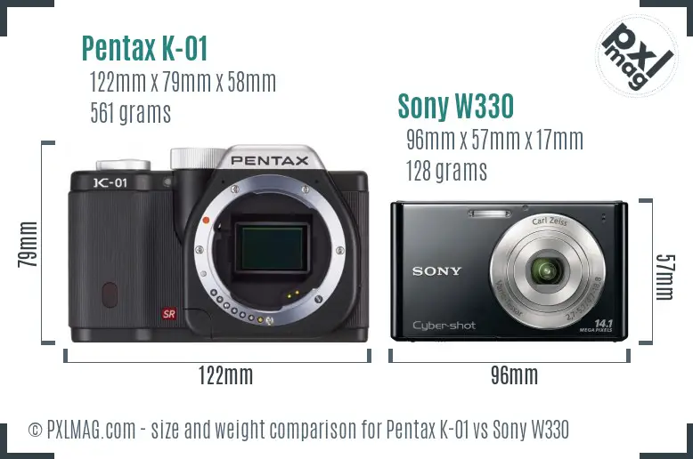 Pentax K-01 vs Sony W330 size comparison Pentax K-01 vs Sony W330 size comparison