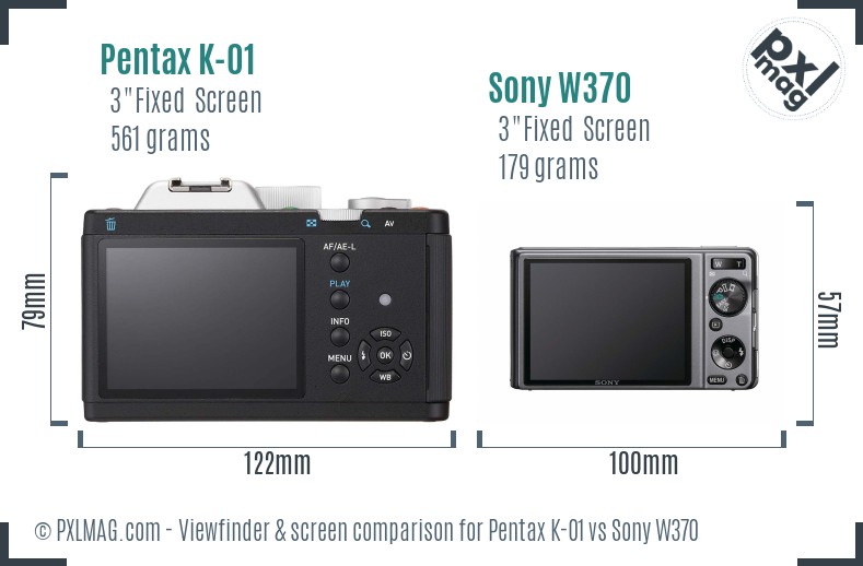 Pentax K-01 vs Sony W370 Screen and Viewfinder comparison