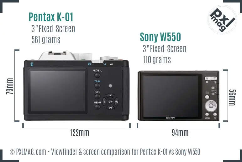 Pentax K-01 vs Sony W550 Screen and Viewfinder comparison Pentax K-01 vs Sony W550 Screen and Viewfinder comparison