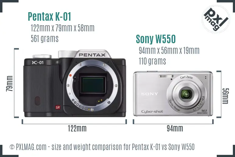 Pentax K-01 vs Sony W550 size comparison Pentax K-01 vs Sony W550 size comparison
