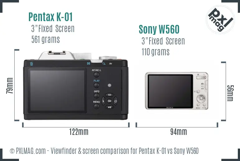 Pentax K-01 vs Sony W560 Screen and Viewfinder comparison