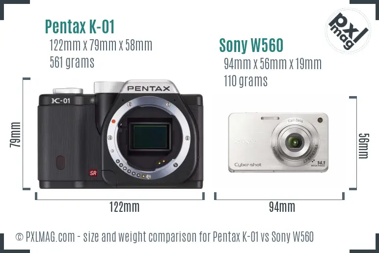 Pentax K-01 vs Sony W560 size comparison