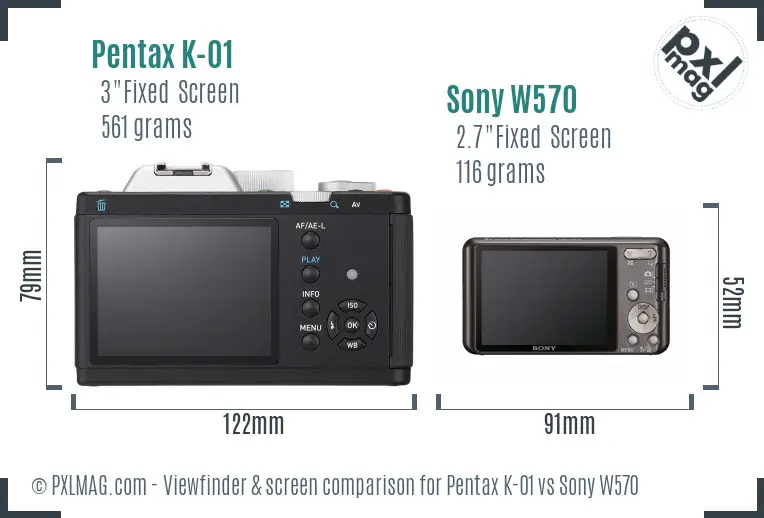 Pentax K-01 vs Sony W570 Screen and Viewfinder comparison