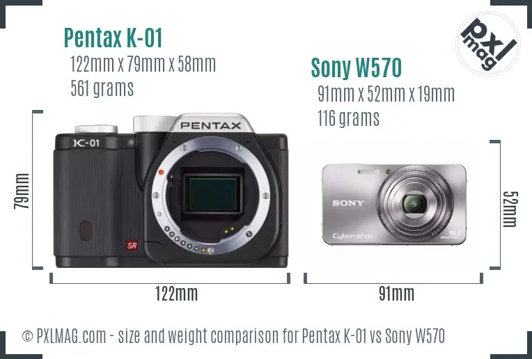 Pentax K-01 vs Sony W570 size comparison