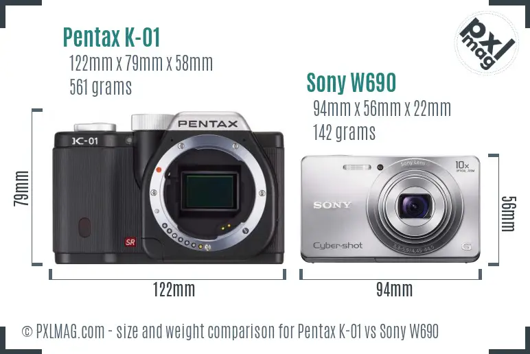 Pentax K-01 vs Sony W690 size comparison