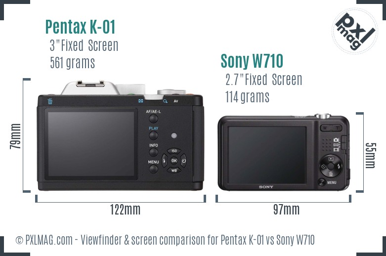 Pentax K-01 vs Sony W710 Screen and Viewfinder comparison