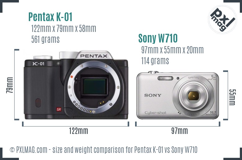 Pentax K-01 vs Sony W710 size comparison Pentax K-01 vs Sony W710 size comparison