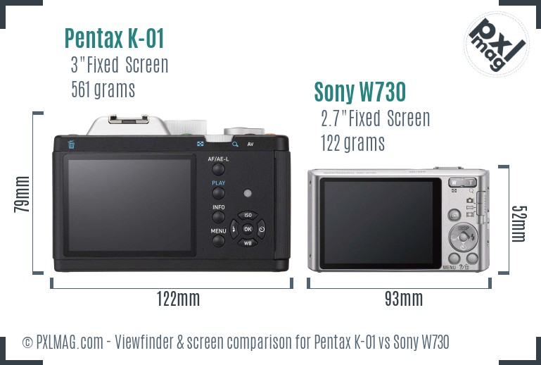 Pentax K-01 vs Sony W730 Screen and Viewfinder comparison