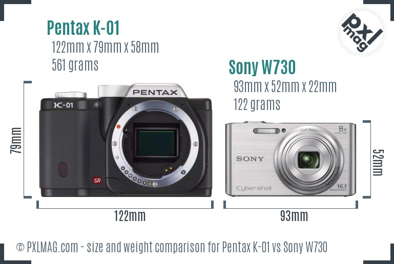 Pentax K-01 vs Sony W730 size comparison