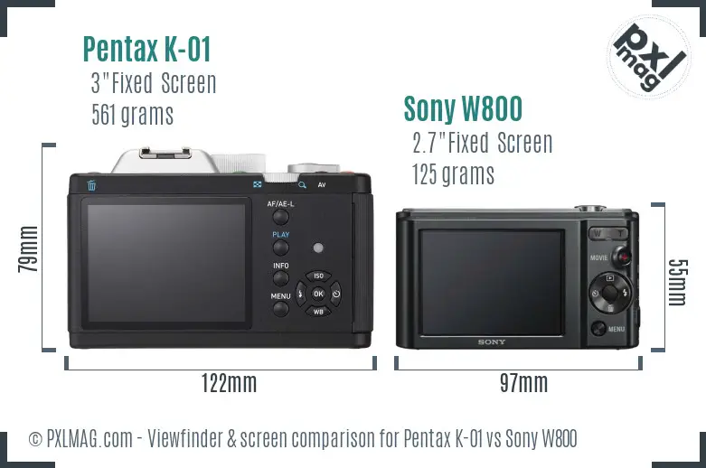 Pentax K-01 vs Sony W800 Screen and Viewfinder comparison