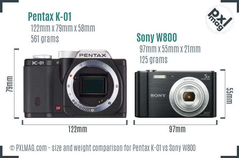 Pentax K-01 vs Sony W800 size comparison Pentax K-01 vs Sony W800 size comparison