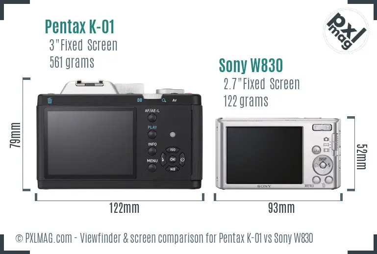 Pentax K-01 vs Sony W830 Screen and Viewfinder comparison