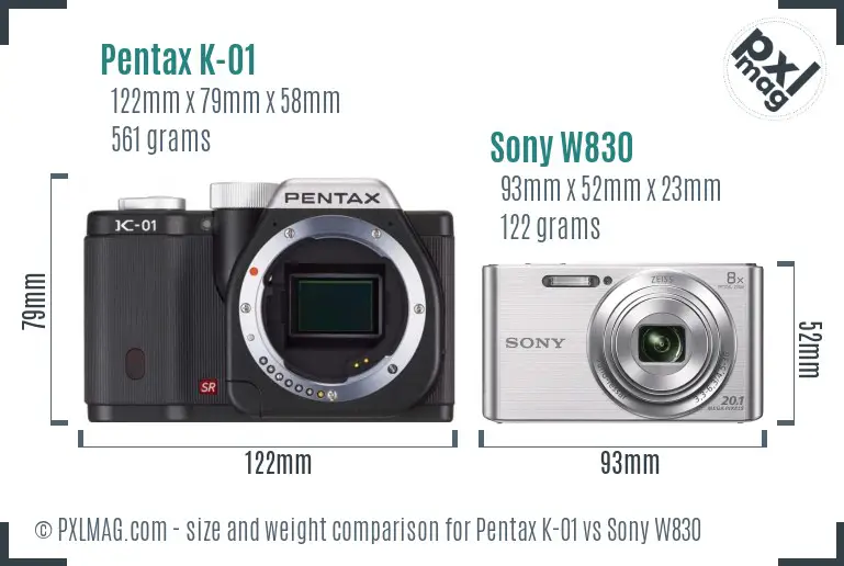 Pentax K-01 vs Sony W830 size comparison