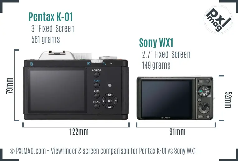 Pentax K-01 vs Sony WX1 Screen and Viewfinder comparison Pentax K-01 vs Sony WX1 Screen and Viewfinder comparison