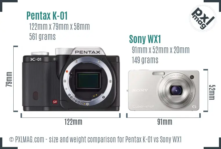 Pentax K-01 vs Sony WX1 size comparison Pentax K-01 vs Sony WX1 size comparison