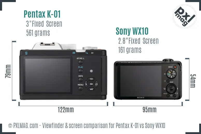 Pentax K-01 vs Sony WX10 Screen and Viewfinder comparison