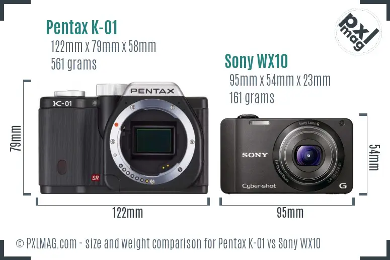 Pentax K-01 vs Sony WX10 size comparison