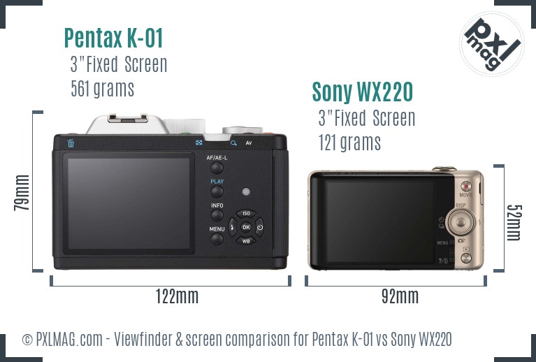 Pentax K-01 vs Sony WX220 Screen and Viewfinder comparison