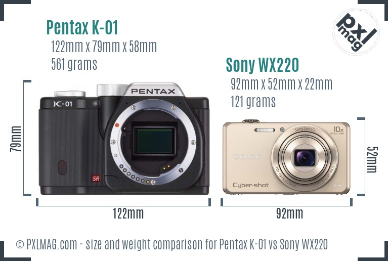 Pentax K-01 vs Sony WX220 size comparison Pentax K-01 vs Sony WX220 size comparison