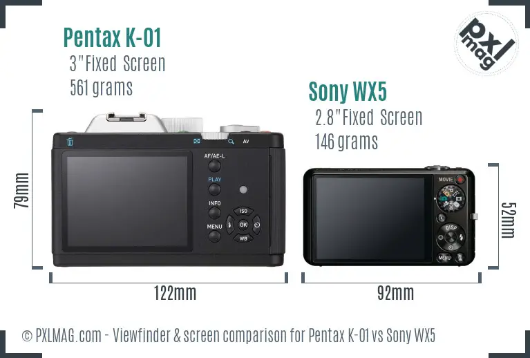 Pentax K-01 vs Sony WX5 Screen and Viewfinder comparison Pentax K-01 vs Sony WX5 Screen and Viewfinder comparison