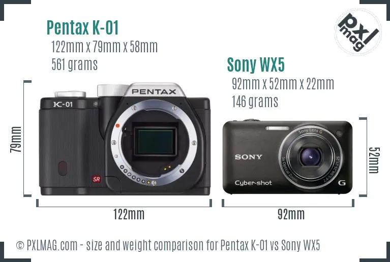 Pentax K-01 vs Sony WX5 size comparison Pentax K-01 vs Sony WX5 size comparison