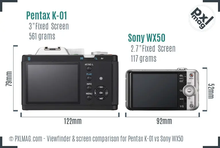 Pentax K-01 vs Sony WX50 Screen and Viewfinder comparison