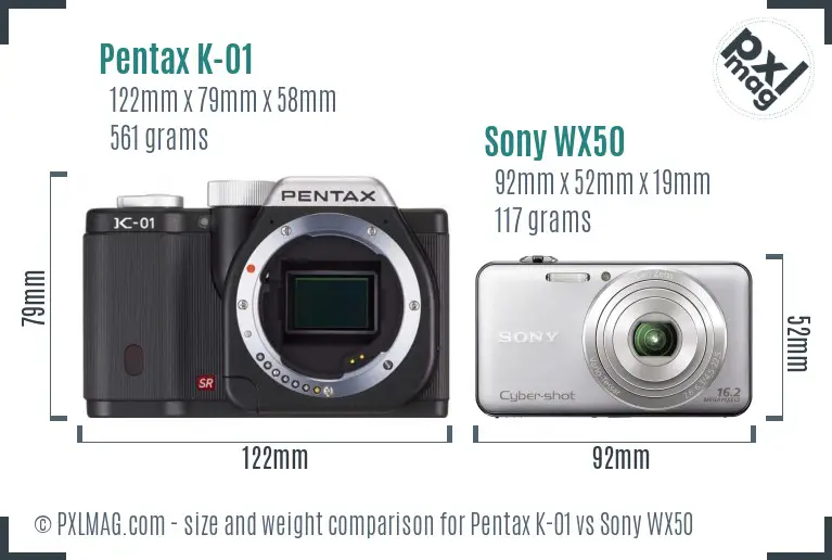 Pentax K-01 vs Sony WX50 size comparison