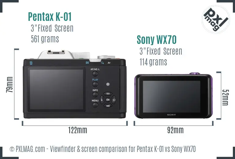 Pentax K-01 vs Sony WX70 Screen and Viewfinder comparison