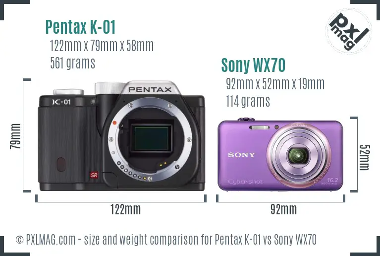 Pentax K-01 vs Sony WX70 size comparison