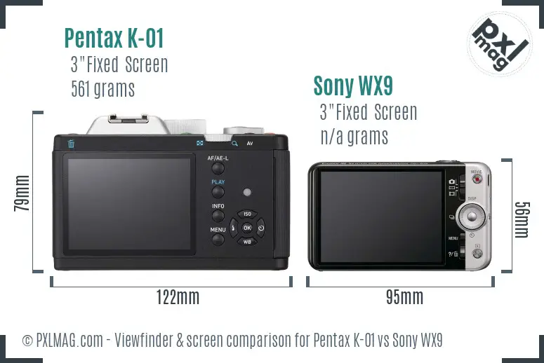 Pentax K-01 vs Sony WX9 Screen and Viewfinder comparison