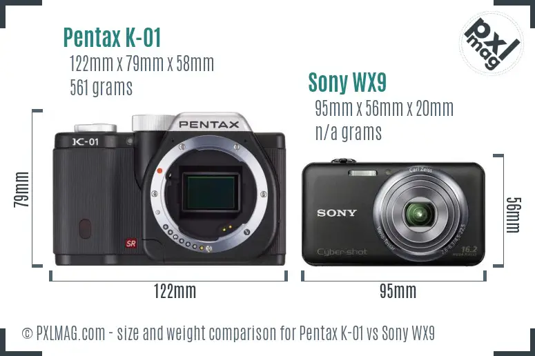 Pentax K-01 vs Sony WX9 size comparison