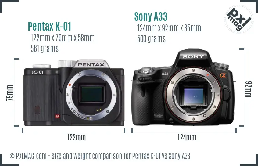 Pentax K-01 vs Sony A33 size comparison Pentax K-01 vs Sony A33 size comparison